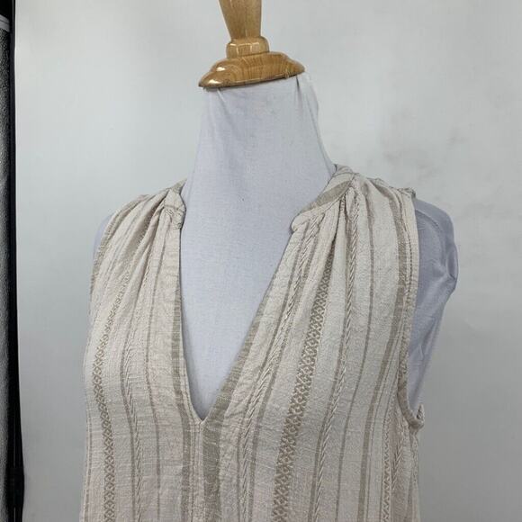 Splendid Dress Women XS Extra Small Beige Stripe Amorosa Split Neck Linen Blend - Picture 4 of 14